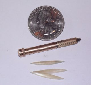 Antique Tiny Miniature Gold Fill Dip Pen Toothpick Bone Celluloid Nips Pat 1881