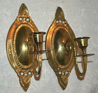Vintage Pair Solid Brass Wall Candle Sconces Holders Hollywood Regency