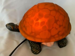 Turtle Lamp,  Stained Glass Shell,  Amber Color; 8.  5 " Long; Bronze Or Brass Base