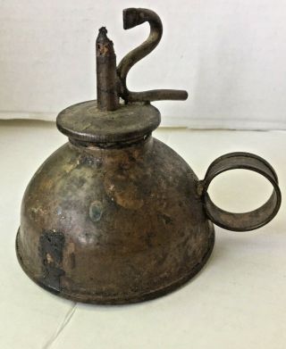 Antique Vintage Primitive Copper Metal Whale Oil Finger Lamp 1800s