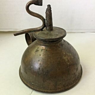 Antique Vintage Primitive Copper Metal Whale Oil Finger Lamp 1800s 3