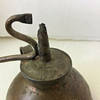 Antique Vintage Primitive Copper Metal Whale Oil Finger Lamp 1800s 4