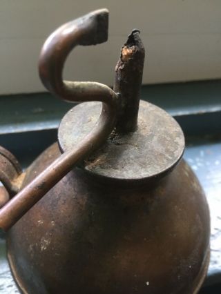 Antique Vintage Primitive Copper Metal Whale Oil Finger Lamp 1800s 5