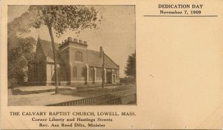Calvary Baptist Church Lowell Ma Postcard 1909 Massachusetts Asa Reed Dilts