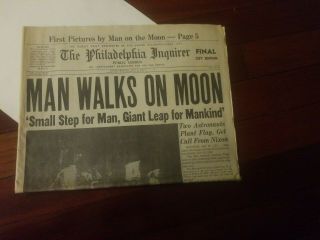 Man Walks On The Moon Philadelphia Inquirer Final Edition 1969 Apollo 11 Paper