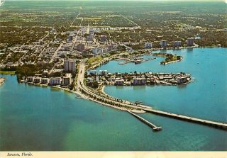 Sarasota Florida Fl Aerial View Marina John Ringling Causeway Pm 1982 Postcard