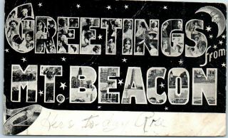 Vintage Greetings From Mt.  Beacon York Large Letter Postcard W/ 1906 Cancel