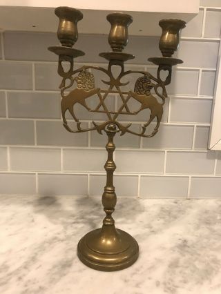 brass candelabra pair With Star Of David And Lions 2