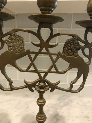 brass candelabra pair With Star Of David And Lions 5