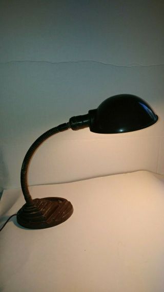 Vintage Industrial Punk Age Cast Iron Goose Neck Desk Lamp Art Deco Vgc