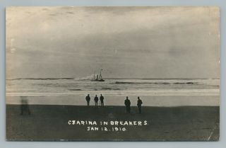 Czarina—steamer Shipwreck Rppc Marshfield Oregon Coos Bay Antique Maritime 1910