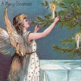 Christmas Angel Lighting Candles Antique Postcard