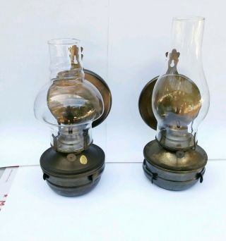 Vintage 2 Lamplight Farm Metal Glass Hurricane Oil Lamps Wall Mounts