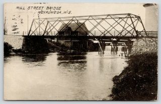 Weyauwega Wisconsin Lost Mill Street Thru Truss Bridge Waupaca River 1911 B&w Pc