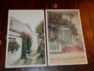Nantucket Ma - 2 Rare Old Postcards - Where Sweet Flowers Grow - 5 Quince Street