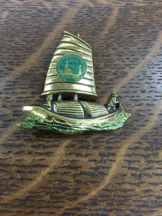 Ggie 1939 San Francisco Golden Gate Exposition Chinese Junk Sailboat Pin Brooch