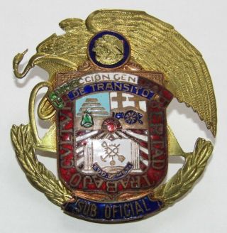 Obsolete Mexican State Transit Police Brass Badge Very Rare Mexico