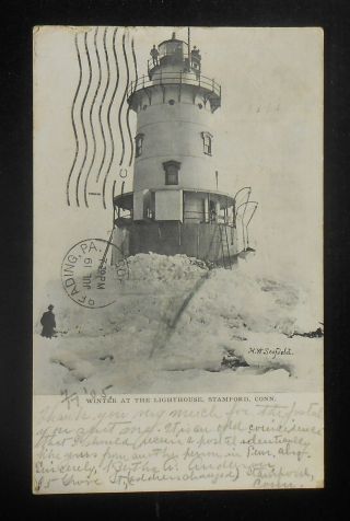 1905 Winter At The Lighthouse Stamford Ct Fairfield Co Postcard Connecticut
