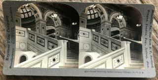 Illinois Centennial Stereoview Grand Stairway Public Library Chicago