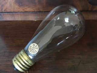 Rare 5 " Antique Edison Gem 50w Light Bulb Hand Blown Balloon Tip Orig.  Label