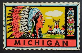 Michigan Native American Indian Chief,  Totem Pole & Tepee 1940 