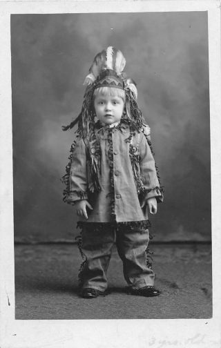 F62/ Native American Indian Real Photo Rppc Postcard Costume C1910 Boy 17