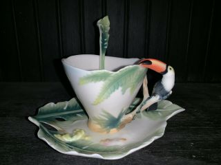 Franz Porcelain Paradise Calls Toucan Cup Saucer & Spoon Retired