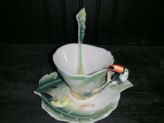 Franz Porcelain Paradise Calls Toucan Cup Saucer & Spoon Retired 2