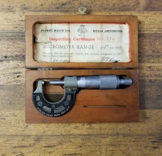 Rare Vintage Etalon Micrometer & Wood Case • Machinist Precision Tools ☆swiss