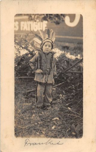 F62/ Native American Indian 1914 Photo Rppc Postcard Decatur Illinois Boy 27