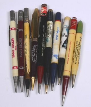 (10) Vintage Advertising Mechanical Pencils Penfield Miami Maid Bread Sheaffer 