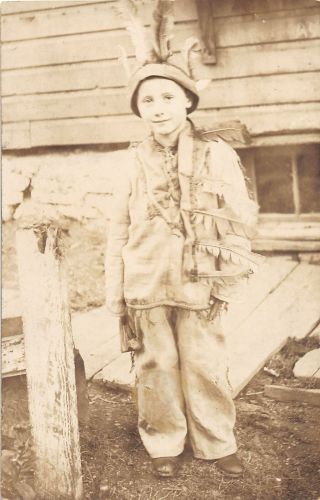 F62/ Native American Indian Real Photo Rppc Postcard C1910 Costume Boy 26