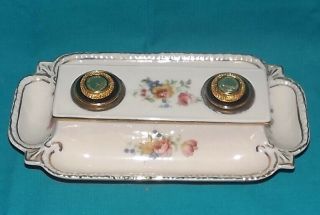 Vintage Ceramic Ink Well 2 Well Ink Well With 2 Pen Trays Republique Francaise