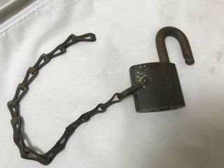 Antique Vintage Brass Corbin Cabinet Lock Co.  Usn Lock W/ Chain No Key