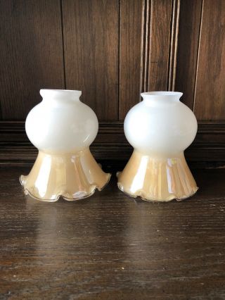 Set Of Rare Vintage Art Deco Milk Glass & Amber Globes