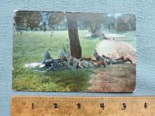 1916 Wwi Postcard German Soldiers Spiked Helmet Shooting Guns
