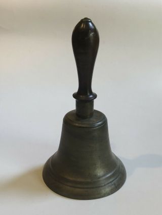 Wonderful Large Antique Brass Hand Held School Bell With Wooden Handle C1800s
