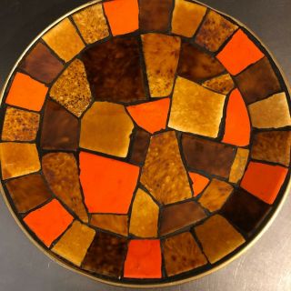 Jon Matin Mosaic Tray Plate Tile Mid Century Artist Signed Orange Brown Gold