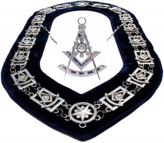 Masonic Past Master Silver Chain Collar Blue Backing,  Jewel Dmr200sb//dmp200s