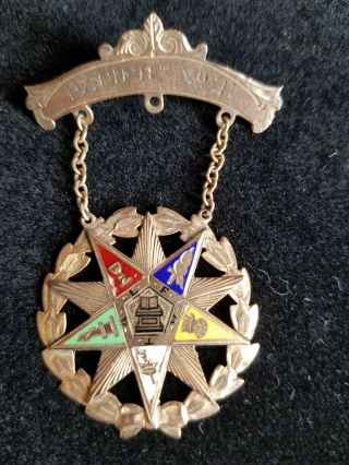 Vtg Solid Masonic Enamel Order Of The Eastern Star Pin Medal,  1920 Old