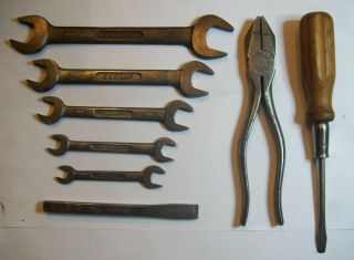 Vintage Sears Dunlap Tool Kit,  Pliers,  Screwdriver,  5 Wrenches & 1 Cold Chisel