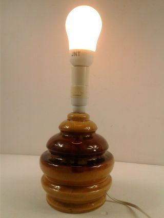 Vintage/retro yellow/brown pottery glazed table light/lamp no shade 2