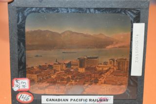 Color Glass Magic Lantern Slide Vancouver Bc Waterfront Canadian Pacific Railway