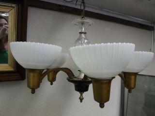 Vintage Hanging Ceiling Light Fixture - Milk Glass Globes