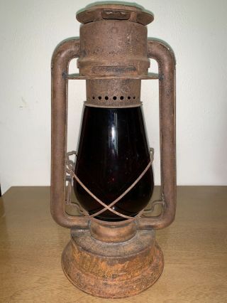 Antique C.  T.  Ham Mfg Co Rochester Ny No 2 Cold Blast Kerosene Lantern Red Globe