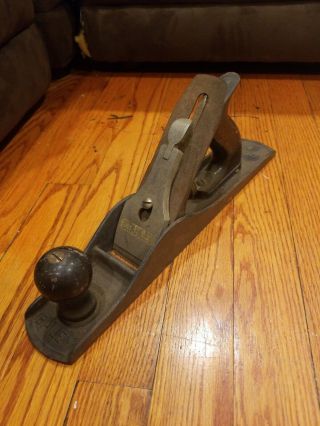 Vtg Antique Stanley Bailey No 5 Wood Plane 14 " Smooth Bottom Wood Hand Tool