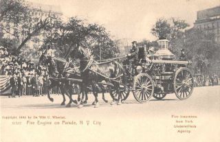 York City Parade Fire Engine Wagon Fire Insurance Co Postcard Je228353