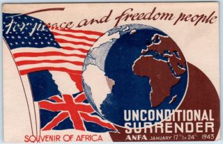 Globe & Flags Unconditional Surrender Anfa 1943 Casablanca Conference Postcard