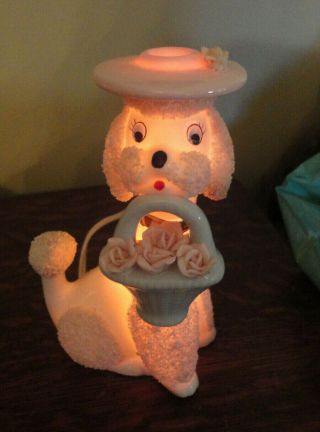 Vintage Pink Poodle Lamp With Depression On Hat To Put Scented Oil Vgc