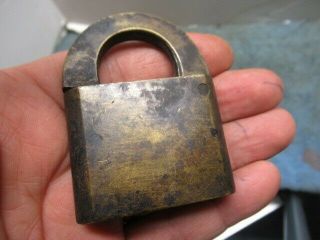Well made unmarked old brass padlock lock with a key.  n/r 2